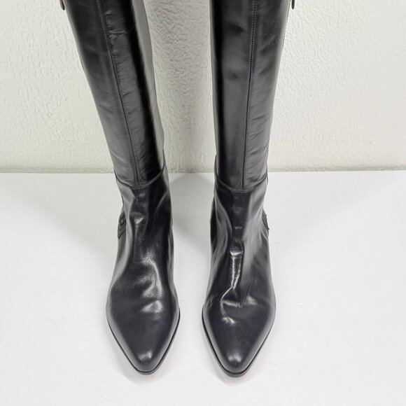 Y2K Michael Kors Brink Riding Boots Black Leather Knee High Pointed Toe 7.5M - Picture 3 of 7